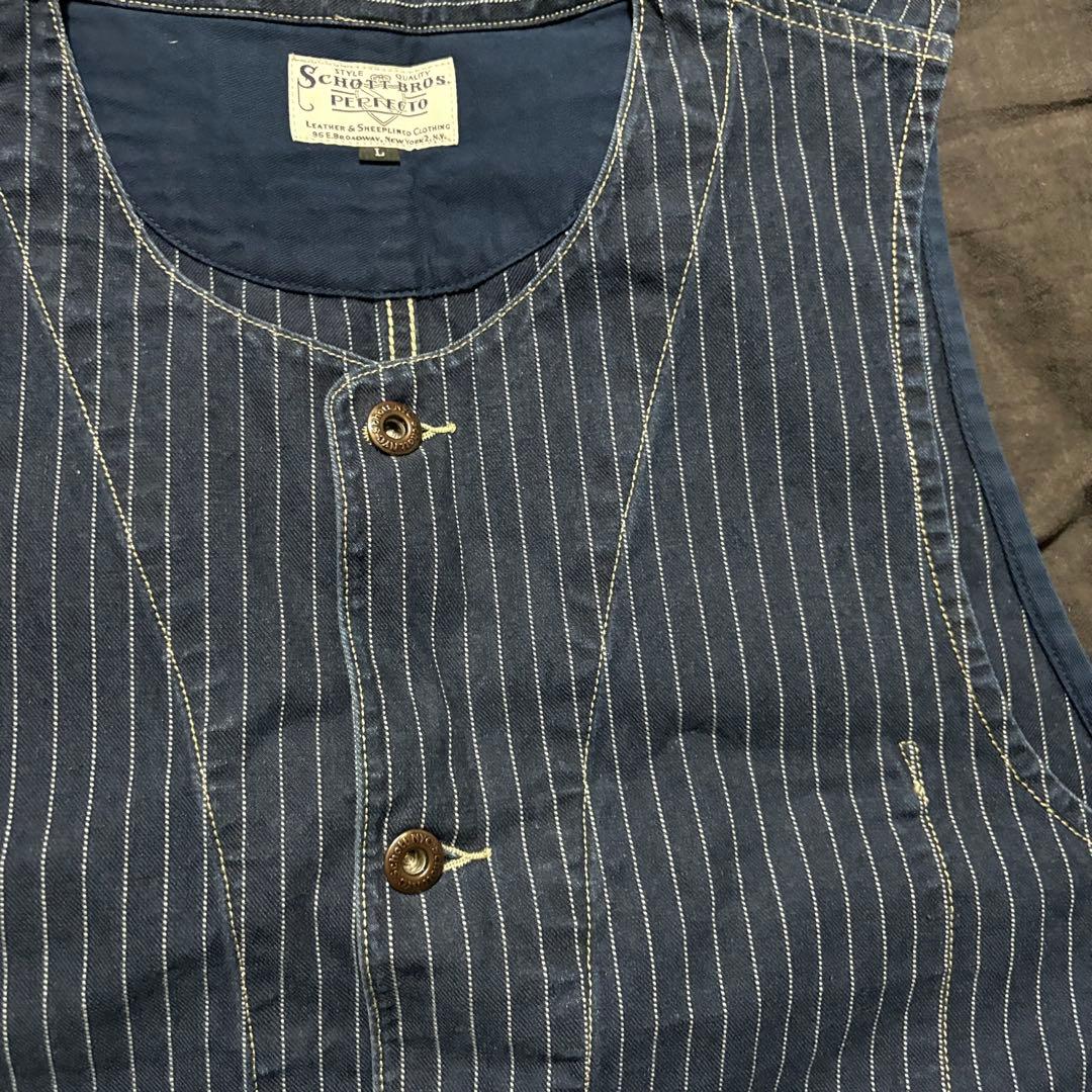 【美品】ショット　ヒッコリーベスト　L デニム　ベスト　ストライプ
