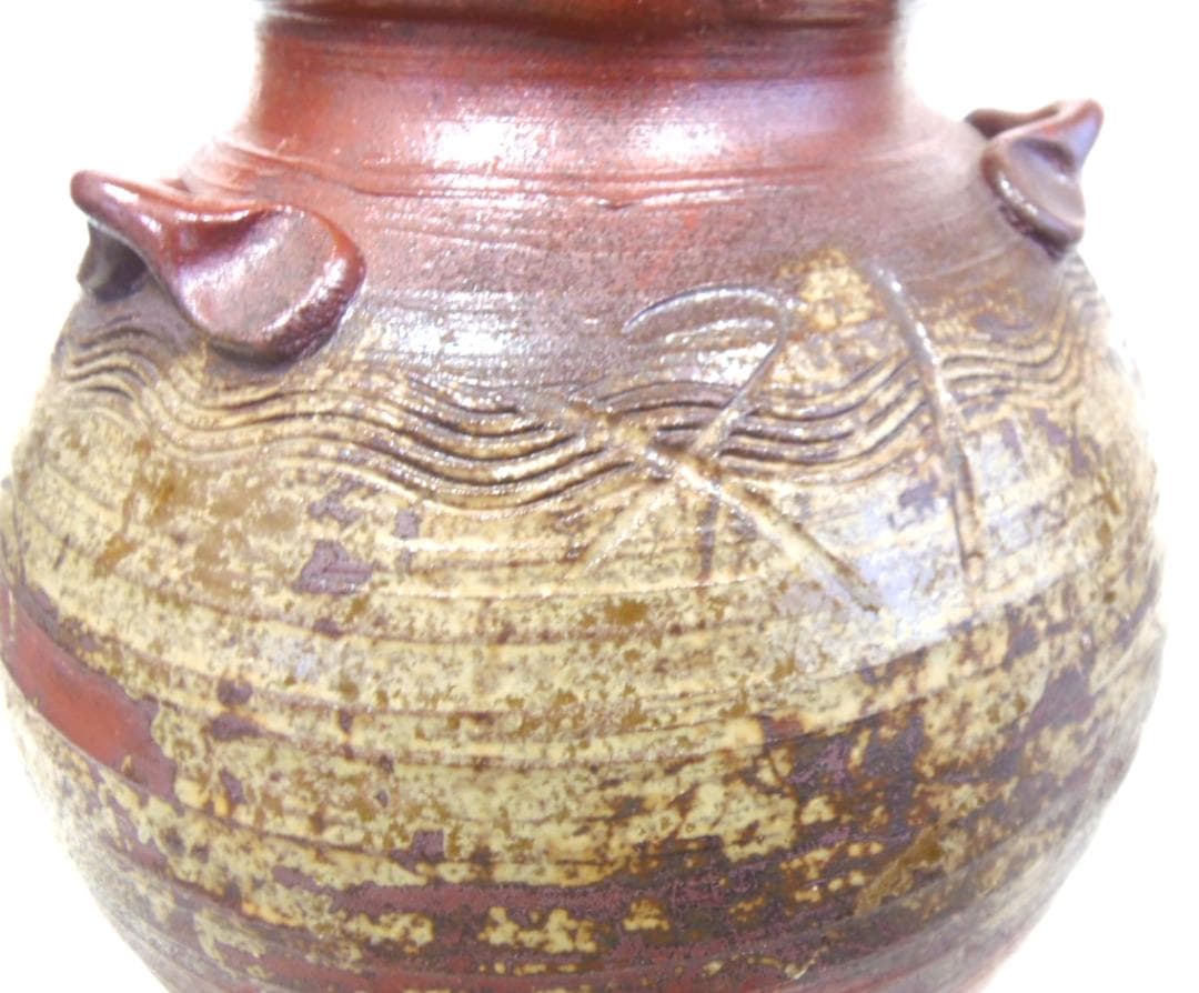 備前焼 古備前 三耳茶壺 花瓶 骨董 花器 フラワーベース 和風 置物