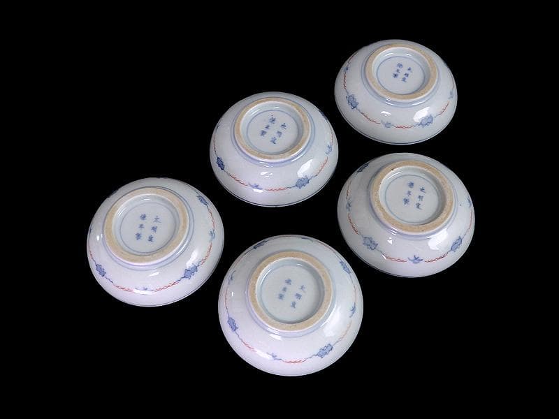 古伊万里　染錦　龍に赤壁の賦図　５枚　250AS-CXr