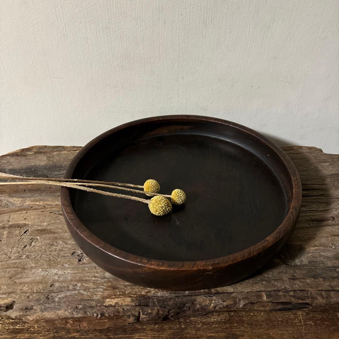 古い木地盆⑨ 丸盆　古民芸　アンティーク　くり抜き盆　酒器　煎茶　骨董　検:李朝