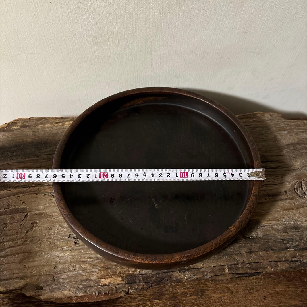 古い木地盆⑨ 丸盆　古民芸　アンティーク　くり抜き盆　酒器　煎茶　骨董　検:李朝