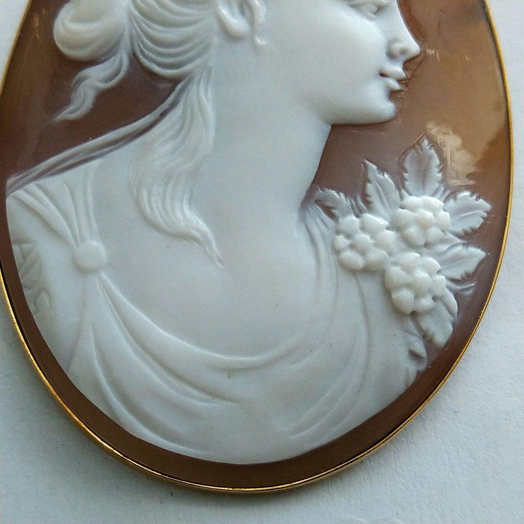 ✤作家ものシェルカメオブローチ&ペンダント✤18金✤2way✤凛として✤