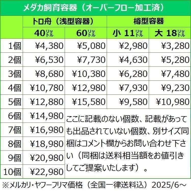 メダカ飼育ケース 60㍑x3個 トロ舟 オーバーフロー加工済 金魚飼育容器 越冬