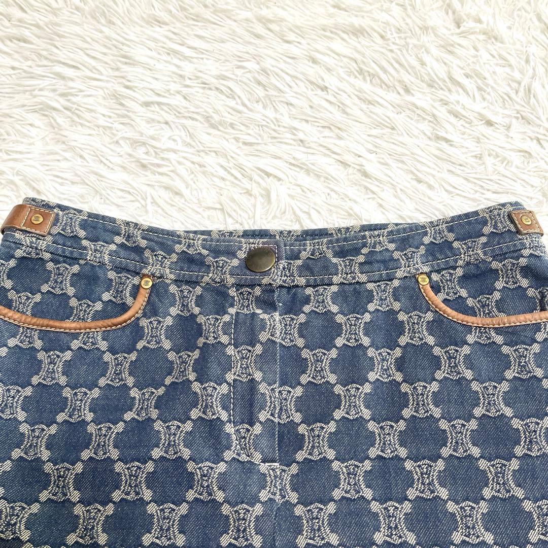【稀少サイズ 42】セリーヌ デニムスカート マガダム ボックスプリーツ ブルー