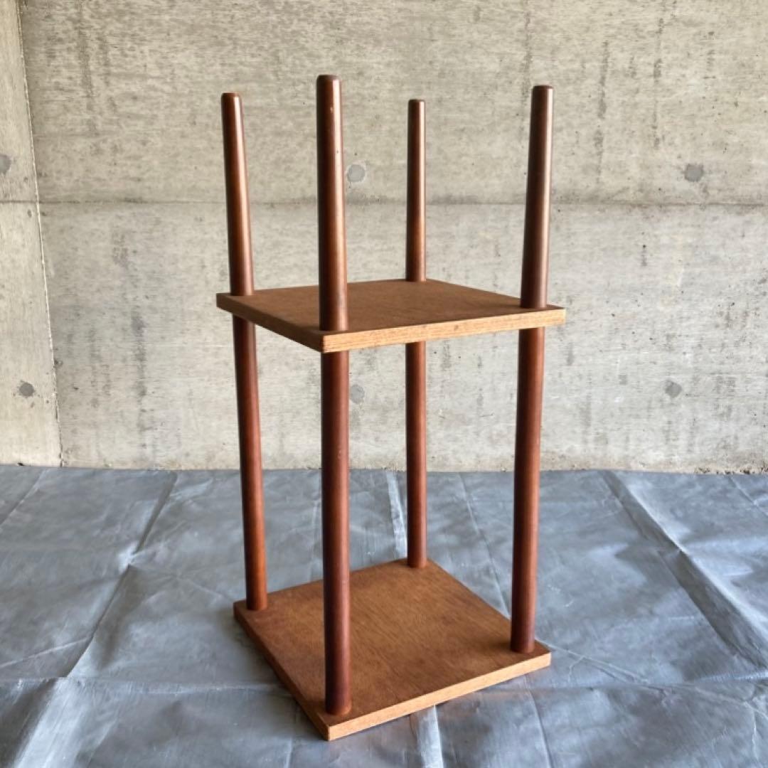 木製 ラック 飾り棚 電話台 サイドテーブル 花台 2段 木目調 昭和レトロ