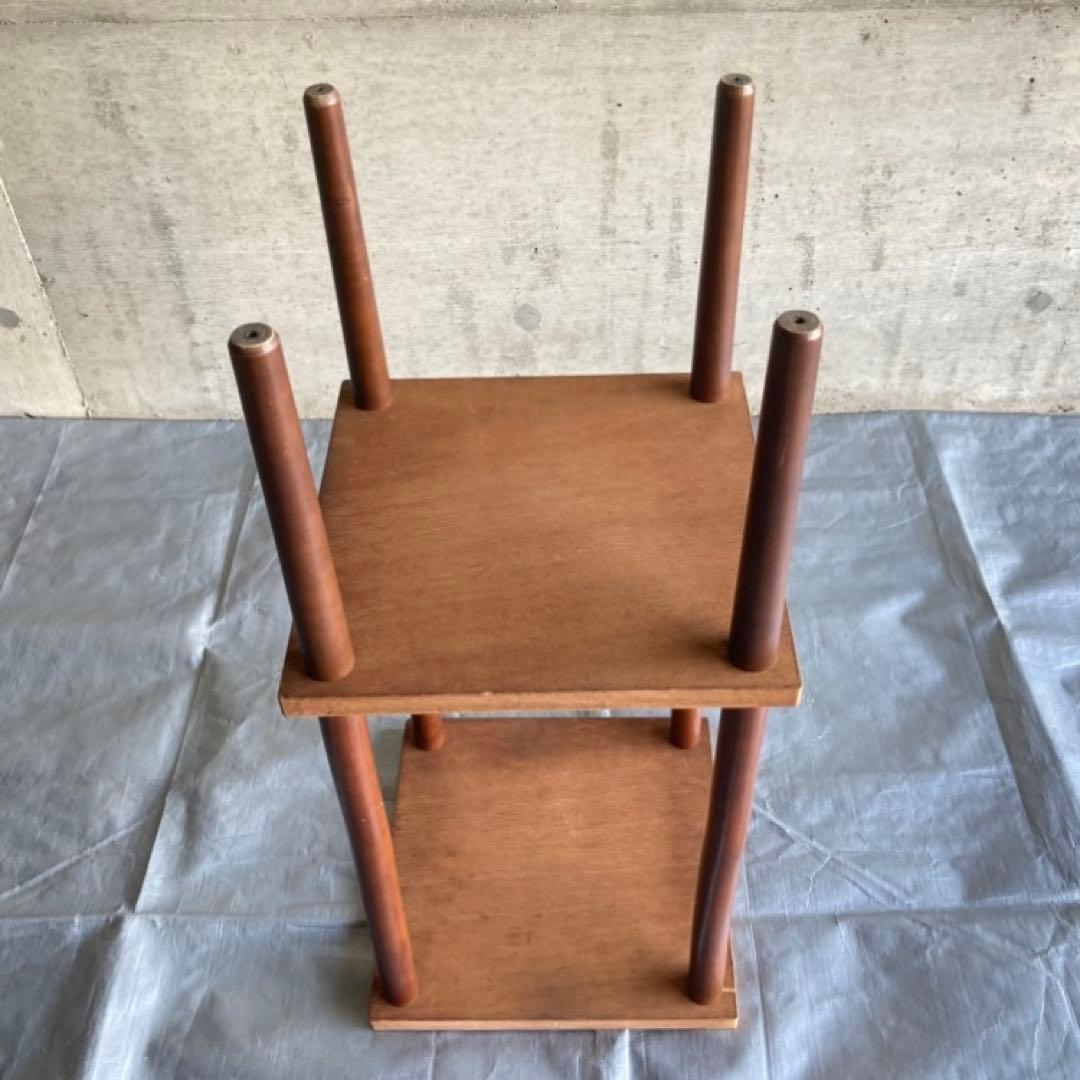 木製 ラック 飾り棚 電話台 サイドテーブル 花台 2段 木目調 昭和レトロ