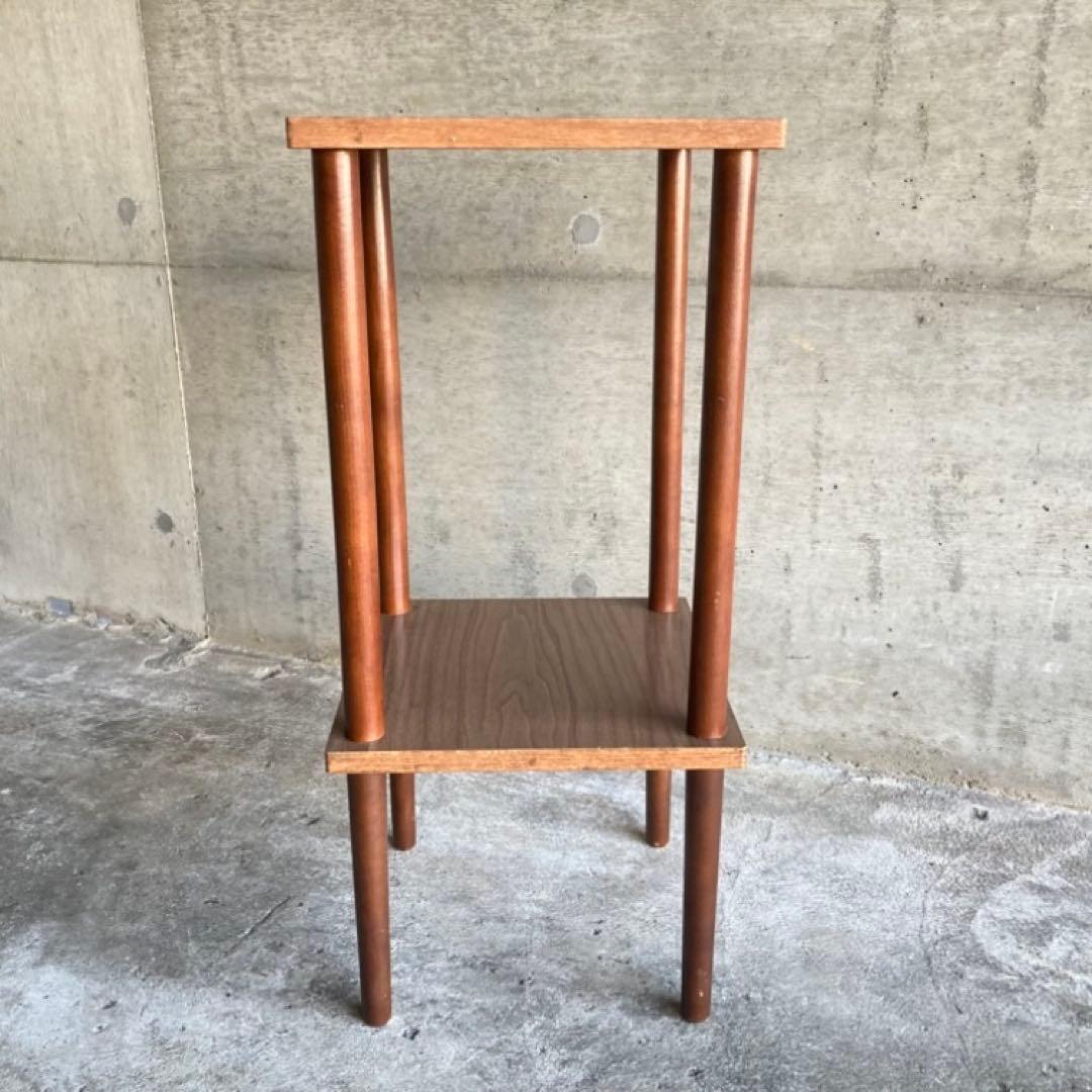 木製 ラック 飾り棚 電話台 サイドテーブル 花台 2段 木目調 昭和レトロ