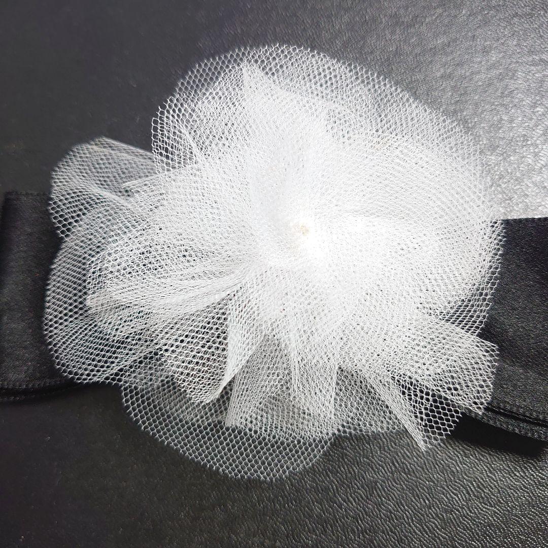 シャネル　コサージュ　リボン　ブローチ　白レース＆黒サテンリボン　メッシュ