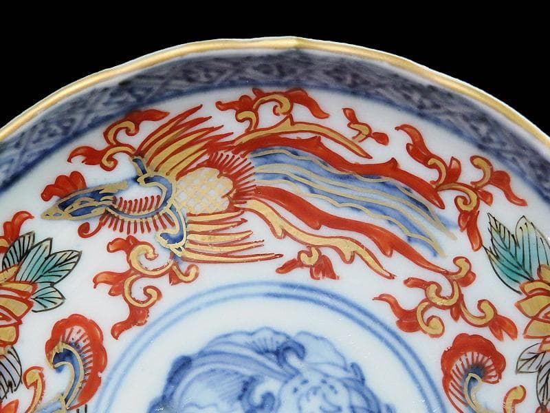 古伊万里　金襴手　鳳凰に花の図　４寸皿　５枚 　C237AS-COr