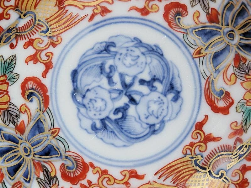古伊万里　金襴手　鳳凰に花の図　４寸皿　５枚 　C237AS-COr