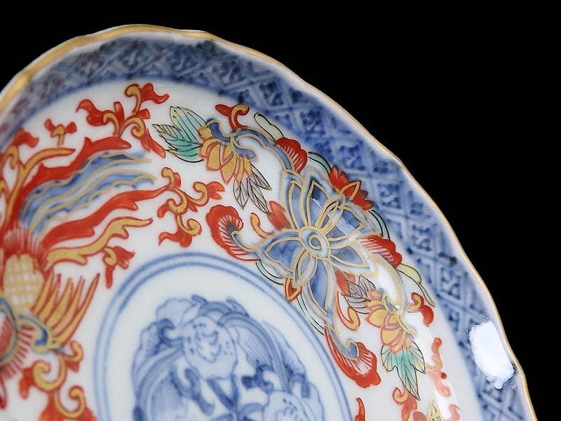 古伊万里　金襴手　鳳凰に花の図　４寸皿　５枚 　C237AS-COr