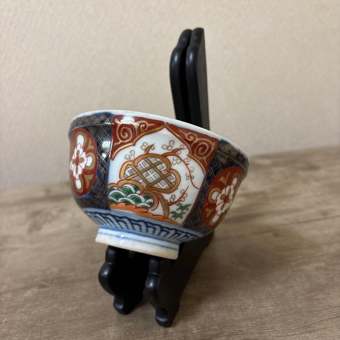 古伊万里　色絵染付間取　金襴手　丼　5客　蓋付碗　アンティーク　骨董　明治〜大正