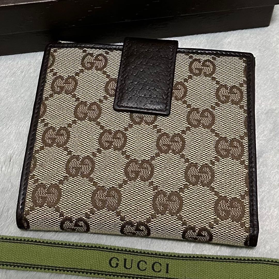 GUCCI グッチ　折り財布　メタルロゴ　キャンバス　GG ブラウン