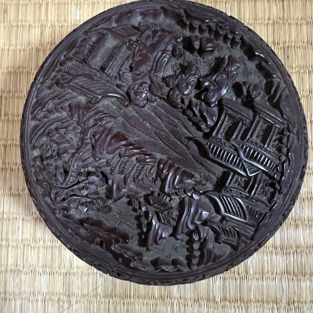 中国美術 堆朱 楼閣紋 サイズ　約　高さ6ｃｍ 幅 13ｃｍ