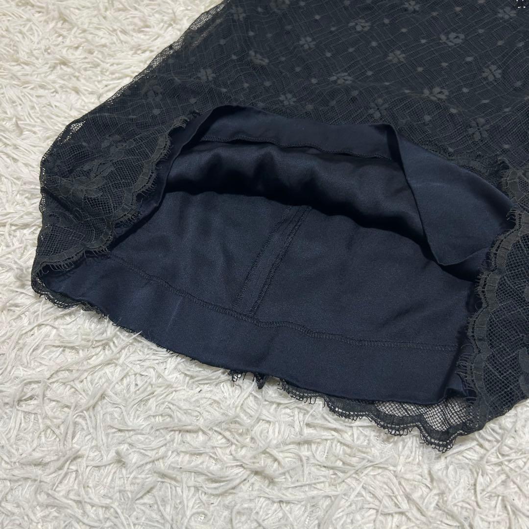 CHANEL 03A ココマーク 花柄刺繍 レース チュール フレアスカート40