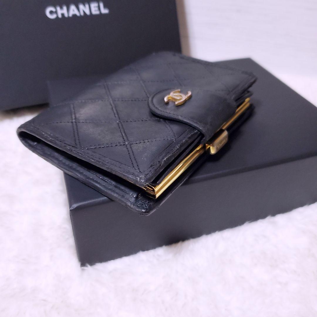 シャネル 折財布 ラムスキン ビコローレ ブラック 黒 ココマーク