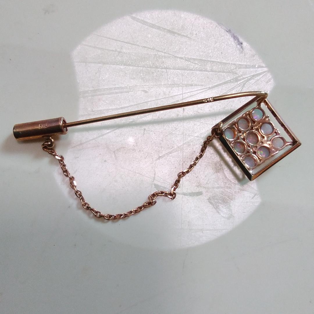 オパール K18 ラペルピン ブローチ スクエア　刻印あり