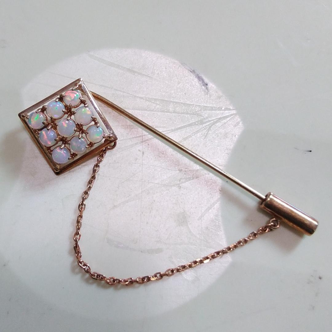 オパール K18 ラペルピン ブローチ スクエア　刻印あり