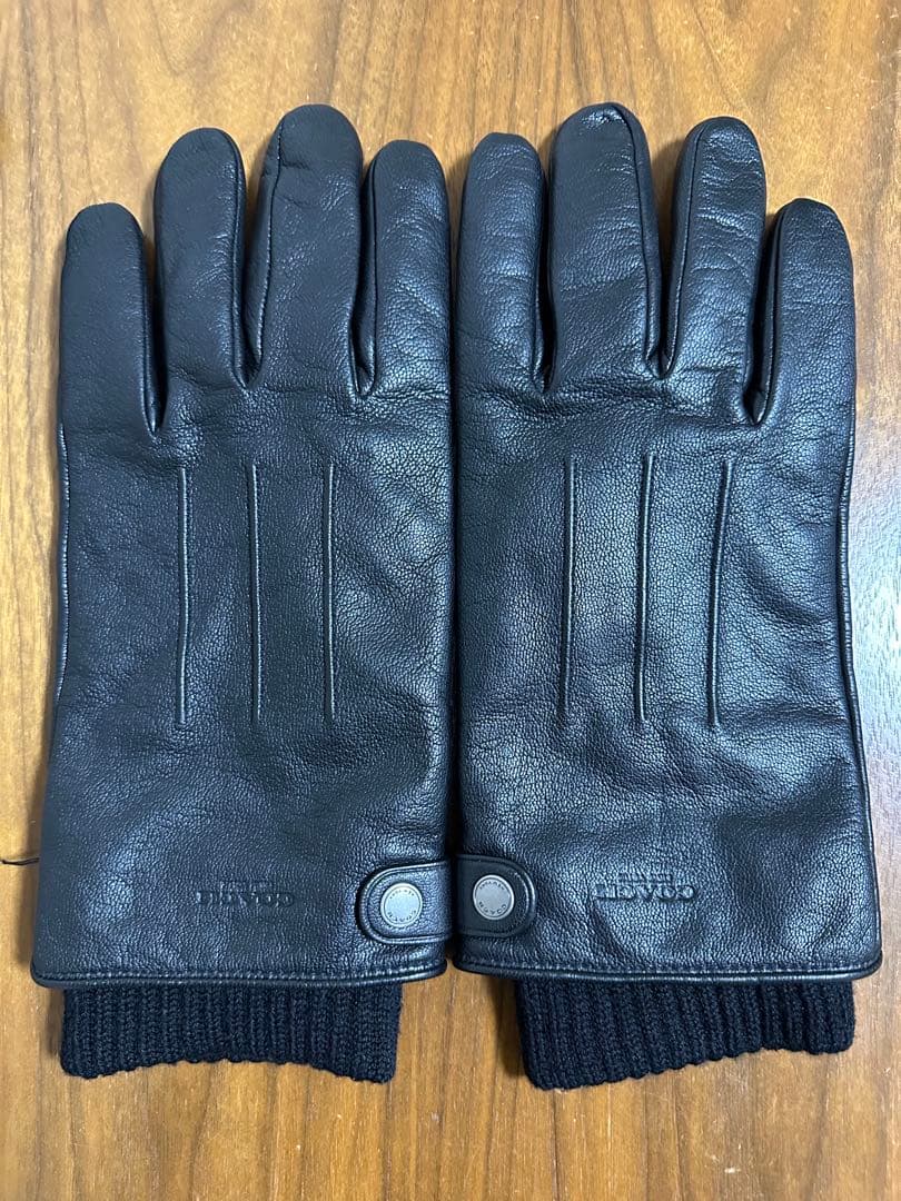（未使用）COACH人気の黒レザー、ニットコラボ手袋Lサイズ男性