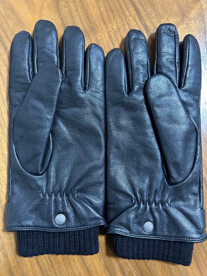 （未使用）COACH人気の黒レザー、ニットコラボ手袋Lサイズ男性