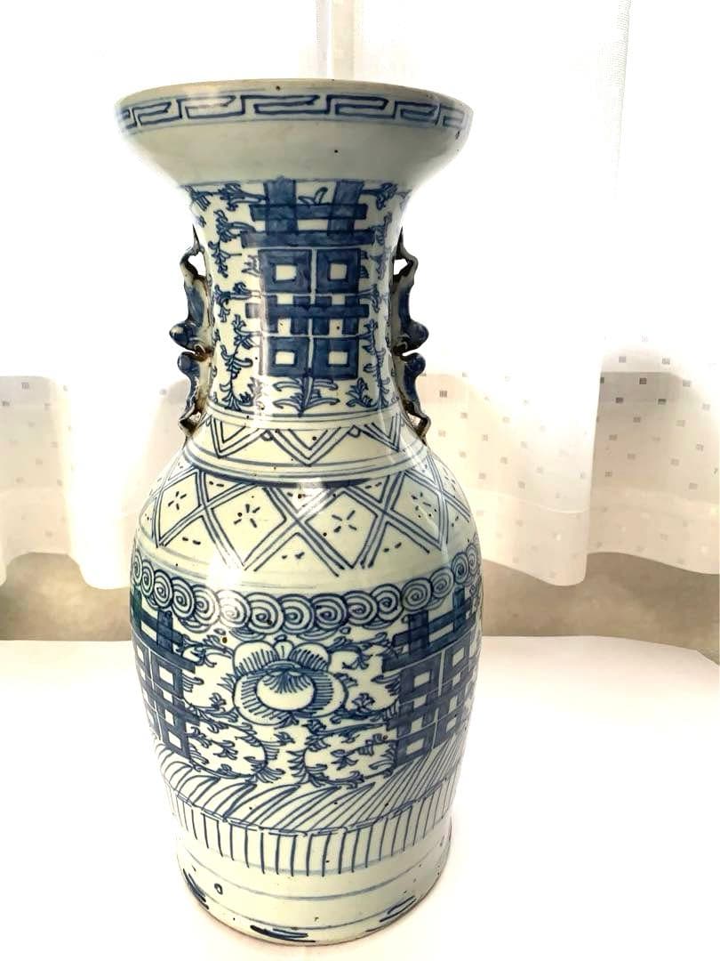 中国　清時代　染付双耳大瓶