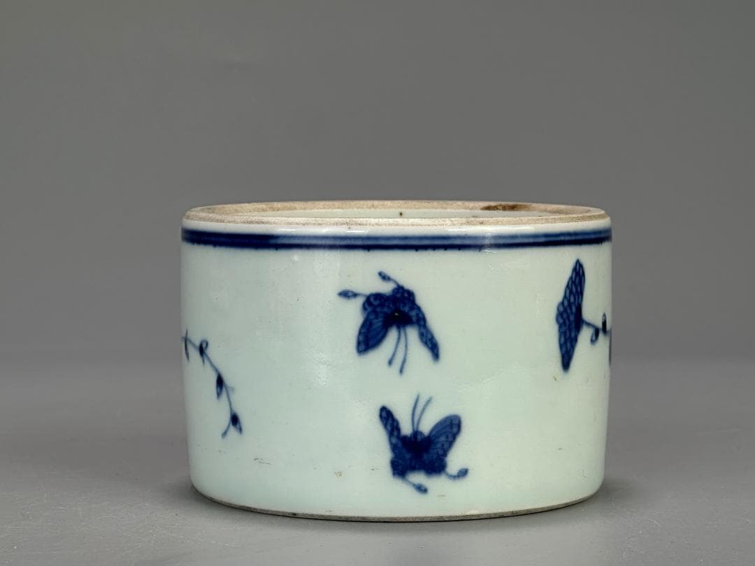 中国美術　清時代　文房具　香道具　青花花蝶文　染付　火入　硯 唐物 旧家蔵出し