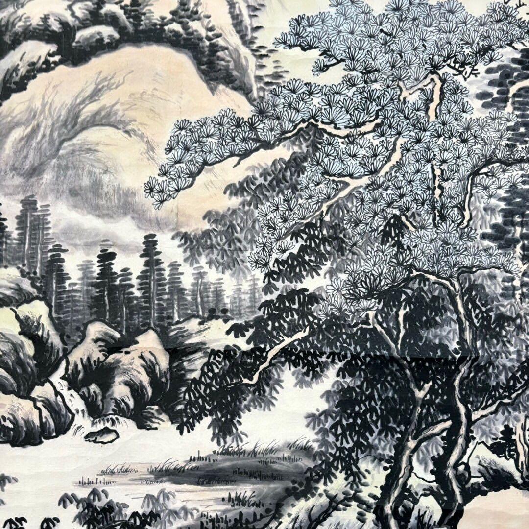 溥伒 山水画 掛け軸｜中国絵画 中堂｜表装済み