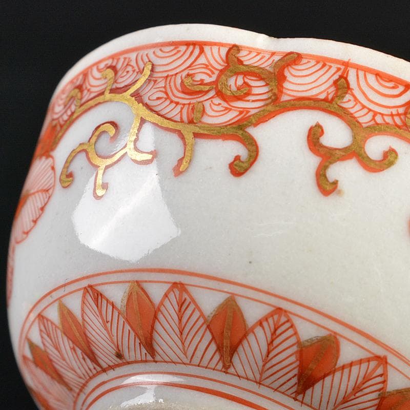 九谷焼　谷口金陽堂造　赤絵金彩　依八郎意　人物文　盃　一對　共箱　M　R6335