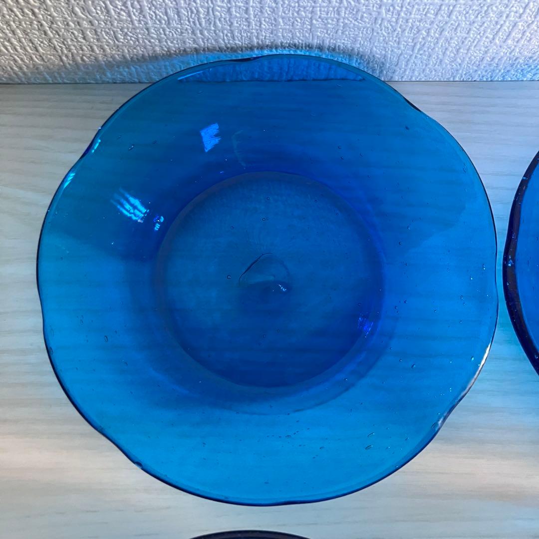 【倉敷ガラス】小谷眞三 青皿6点セット
