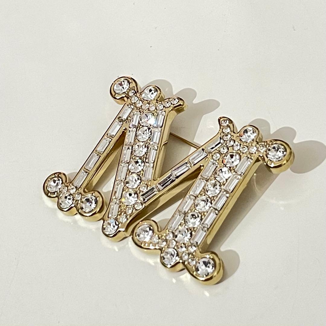 Max mara 訳あり② 定番 クリスタル x ゴールド　ブローチ