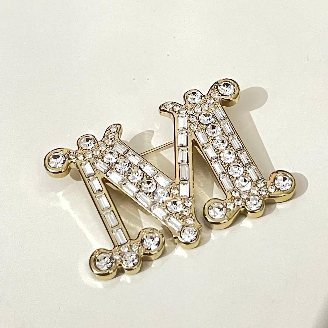 Max mara 訳あり② 定番 クリスタル x ゴールド　ブローチ