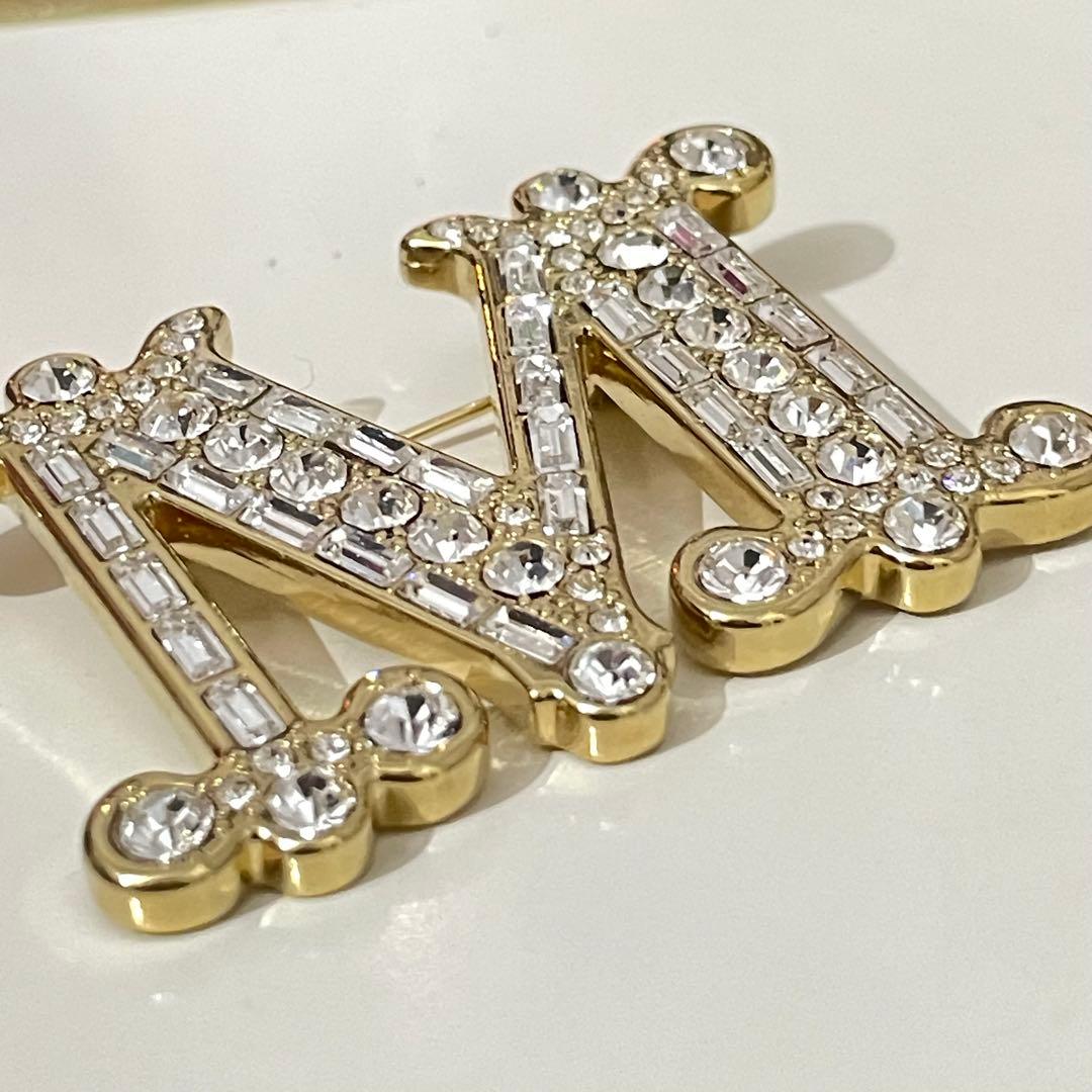 Max mara 訳あり② 定番 クリスタル x ゴールド　ブローチ