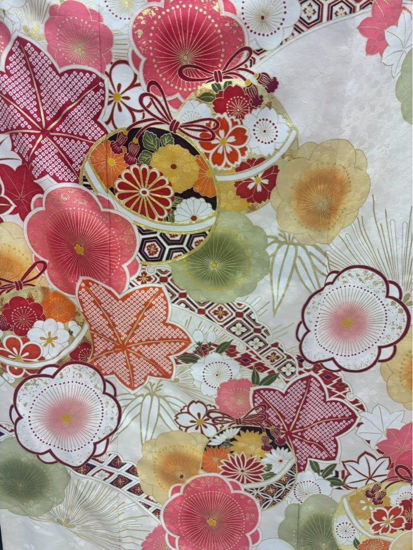 《美品》振袖　単品 A No.417 白　中振袖150〜160cm