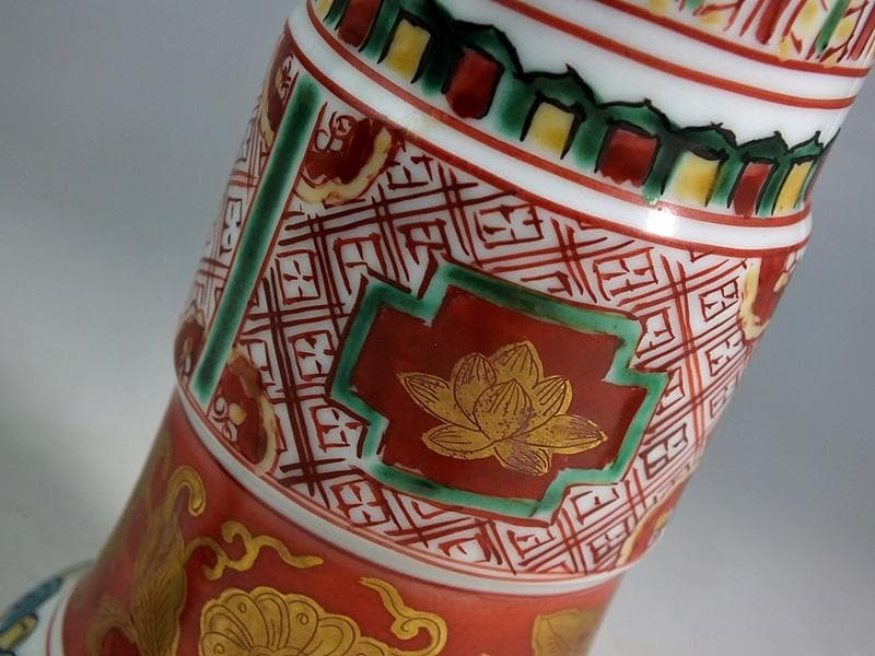 ☆ 須田菁華 作 古赤絵金襴手尊式 花生 共箱 ☆A12