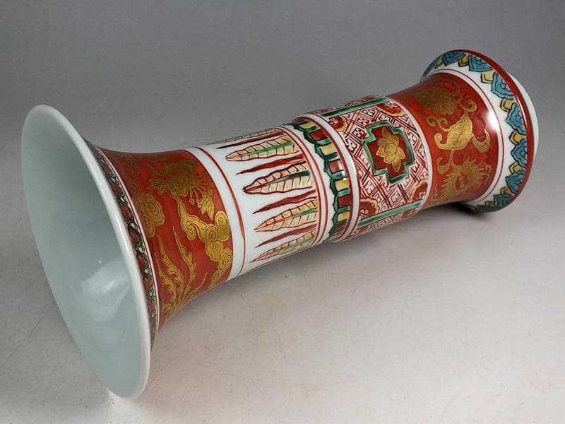 ☆ 須田菁華 作 古赤絵金襴手尊式 花生 共箱 ☆A12