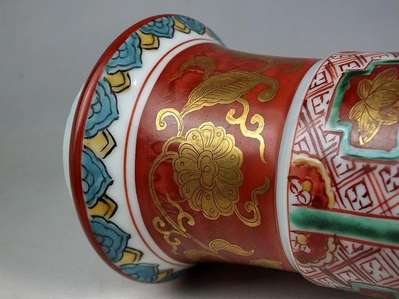 ☆ 須田菁華 作 古赤絵金襴手尊式 花生 共箱 ☆A12