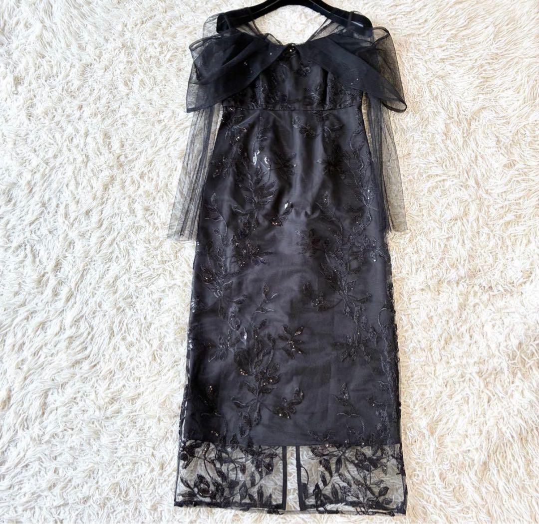 新品 Leja チュールロングスリーブリーフIラインドレスワンピース S 黒