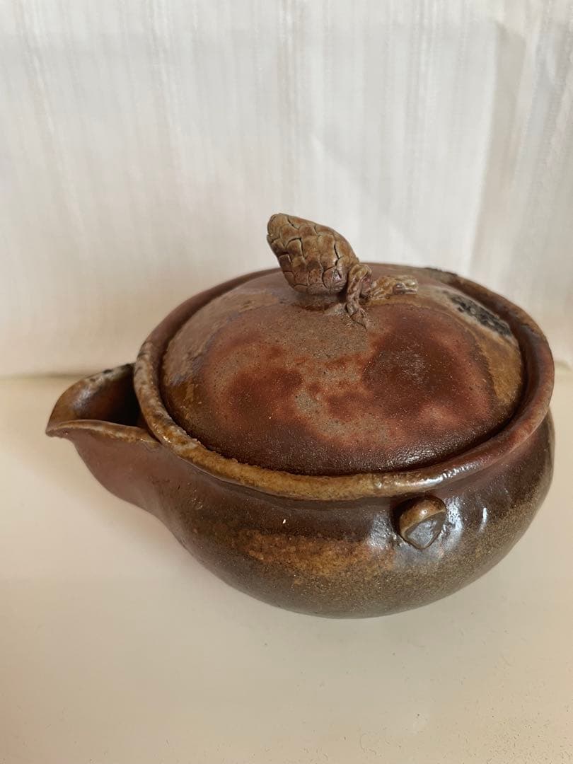 備前焼　煎茶器揃　宝瓶・湯冷し・煎茶椀　松ぼっくり　五郎兵衛窯　木箱付き