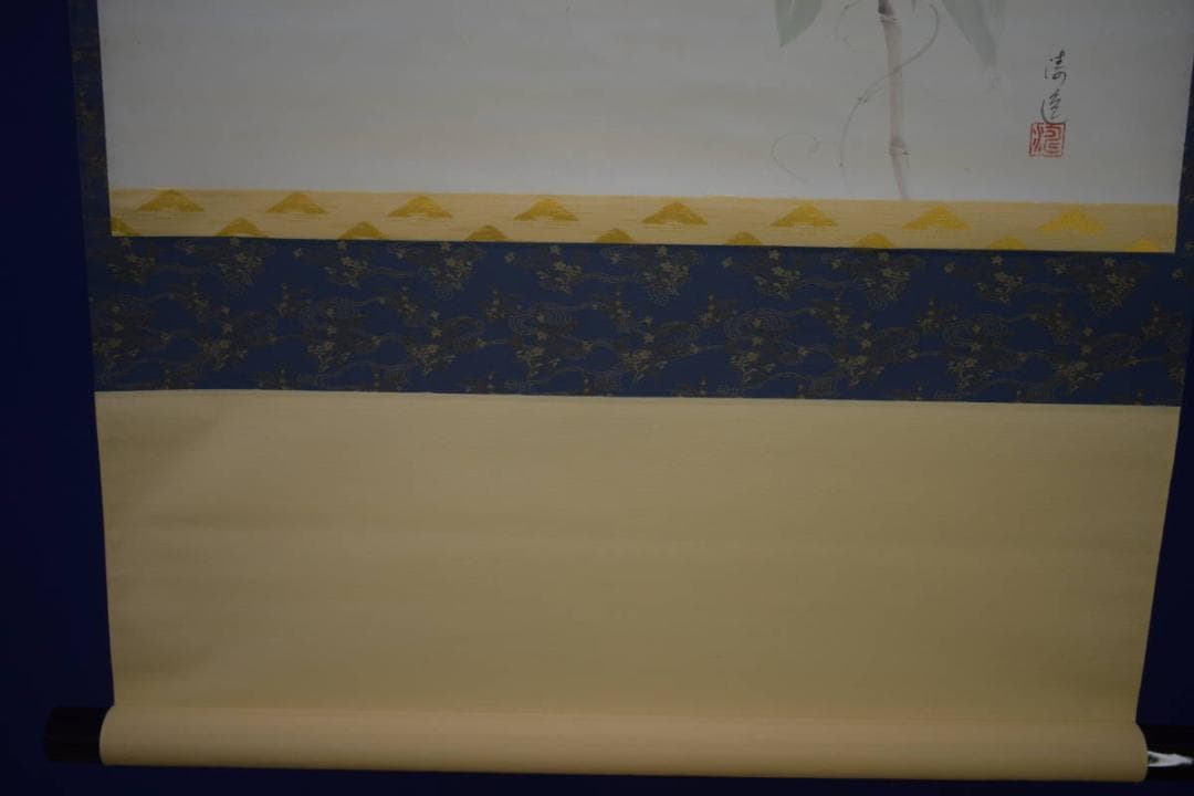 真作/長島涛逸/長島濤逸/朝顔図/桐共箱付/布袋屋掛軸HI-976