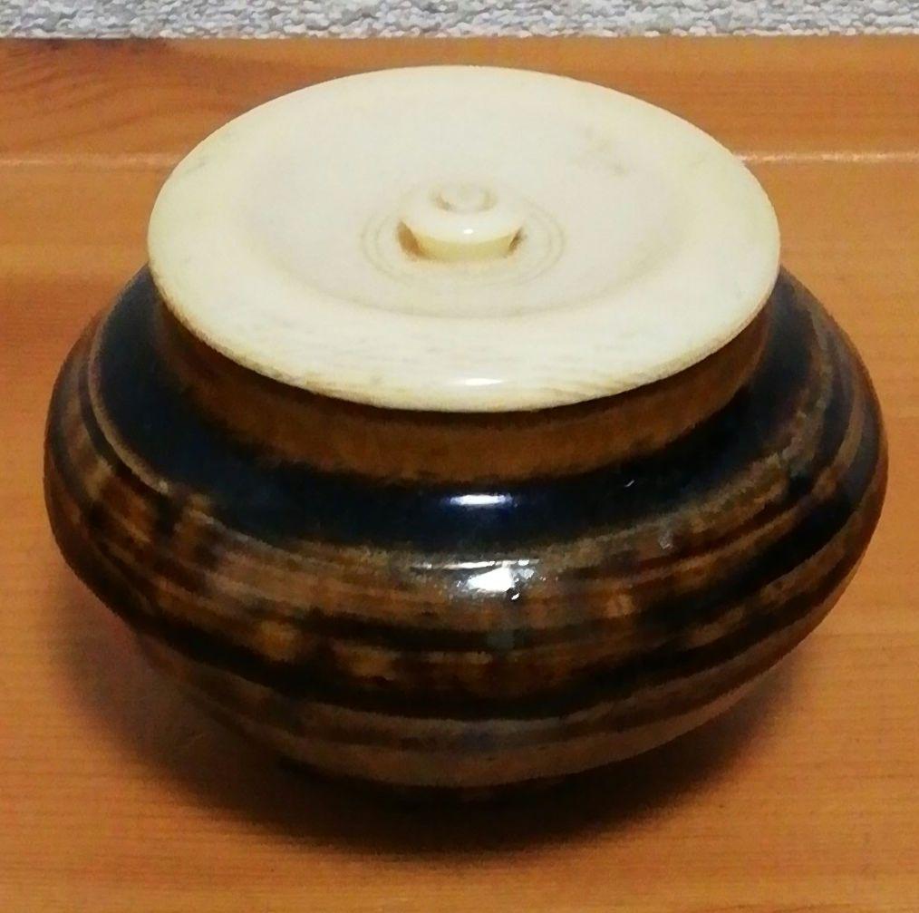 透月斎書付　朝鮮唐津　銘『塵外』　茶入　共箱　仕服付　替蓋付　茶道具