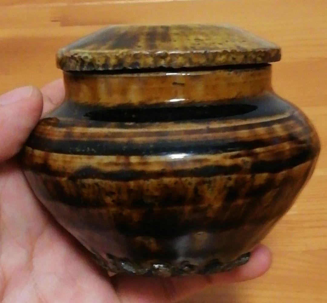 透月斎書付　朝鮮唐津　銘『塵外』　茶入　共箱　仕服付　替蓋付　茶道具