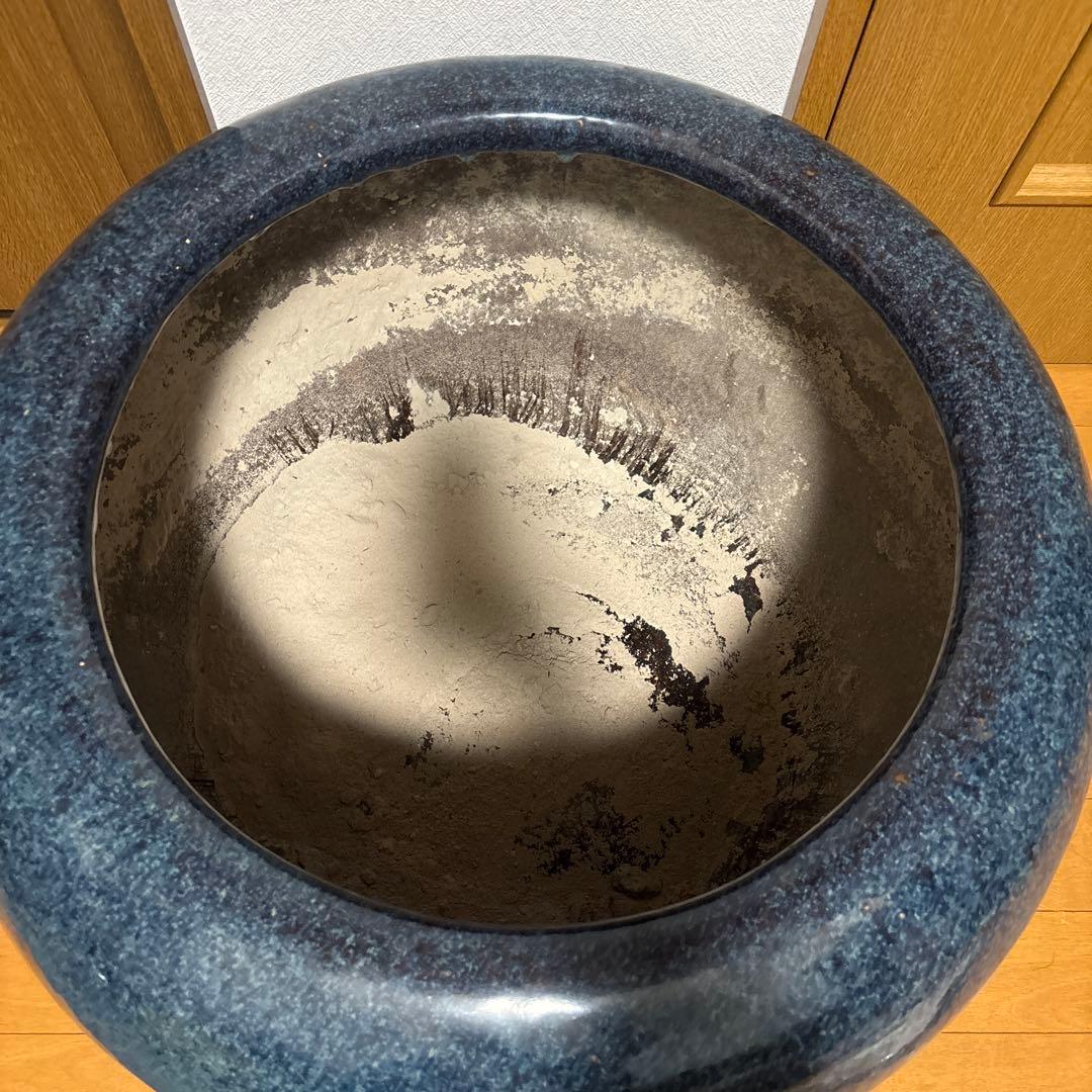 火鉢 海鼠釉 鉢 金魚鉢 睡蓮鉢 染付 メダカ鉢 釜道具 灰道具 大型陶器