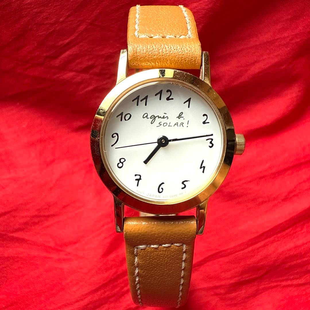 Agnes b. 腕時計 アニエスb SOLAR レザーベルト ゴールド色
