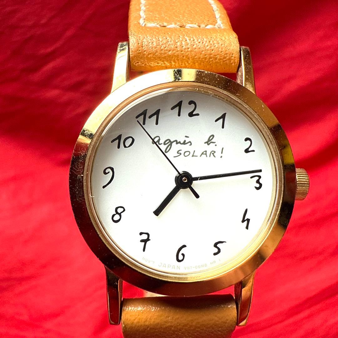 Agnes b. 腕時計 アニエスb SOLAR レザーベルト ゴールド色