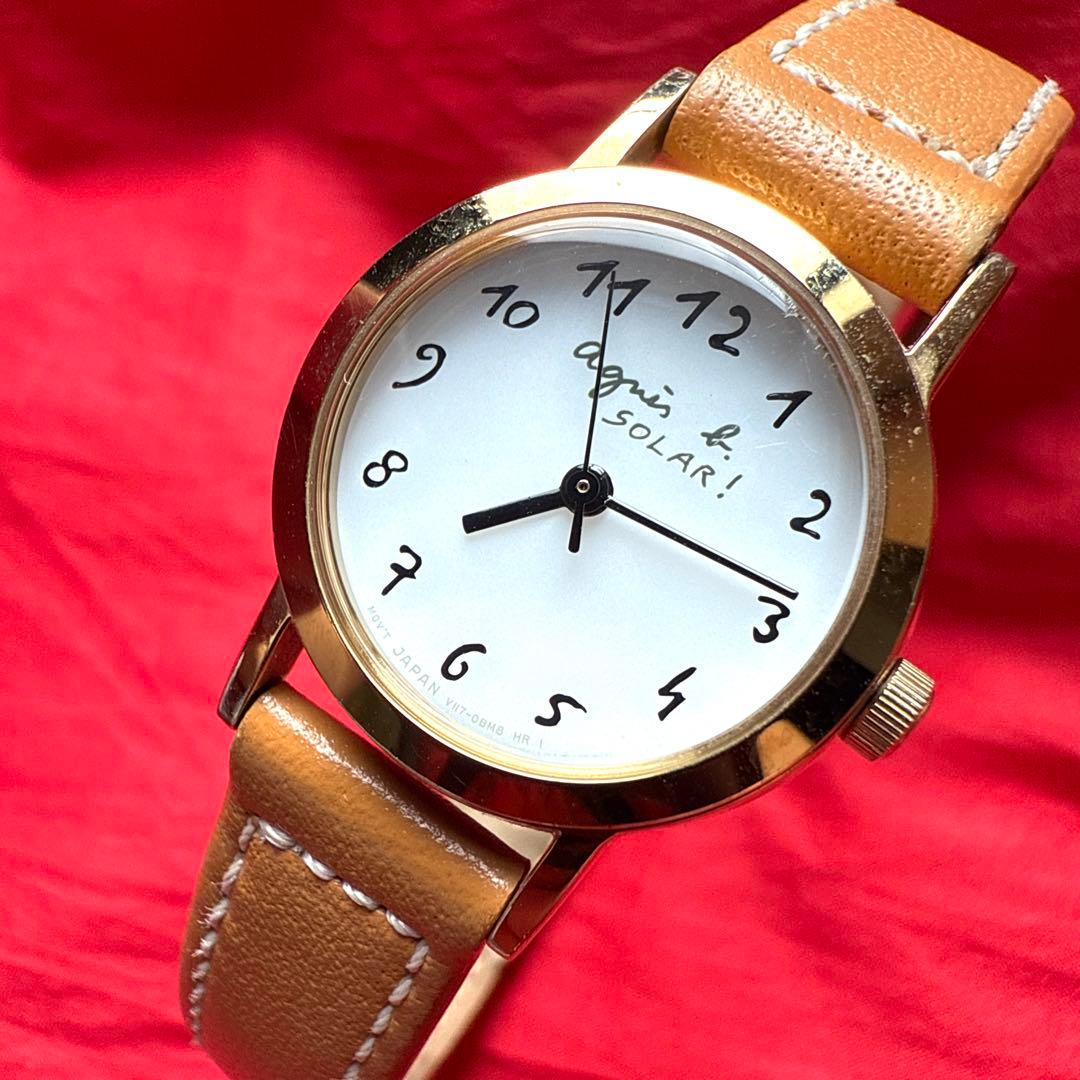 Agnes b. 腕時計 アニエスb SOLAR レザーベルト ゴールド色