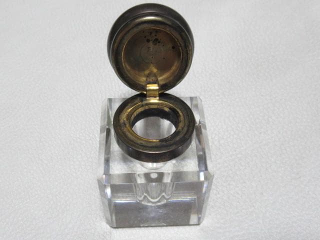 ◆非売品 1970年代！モンブラン クリスタルインクウェル 真鍮製蓋付 インク瓶