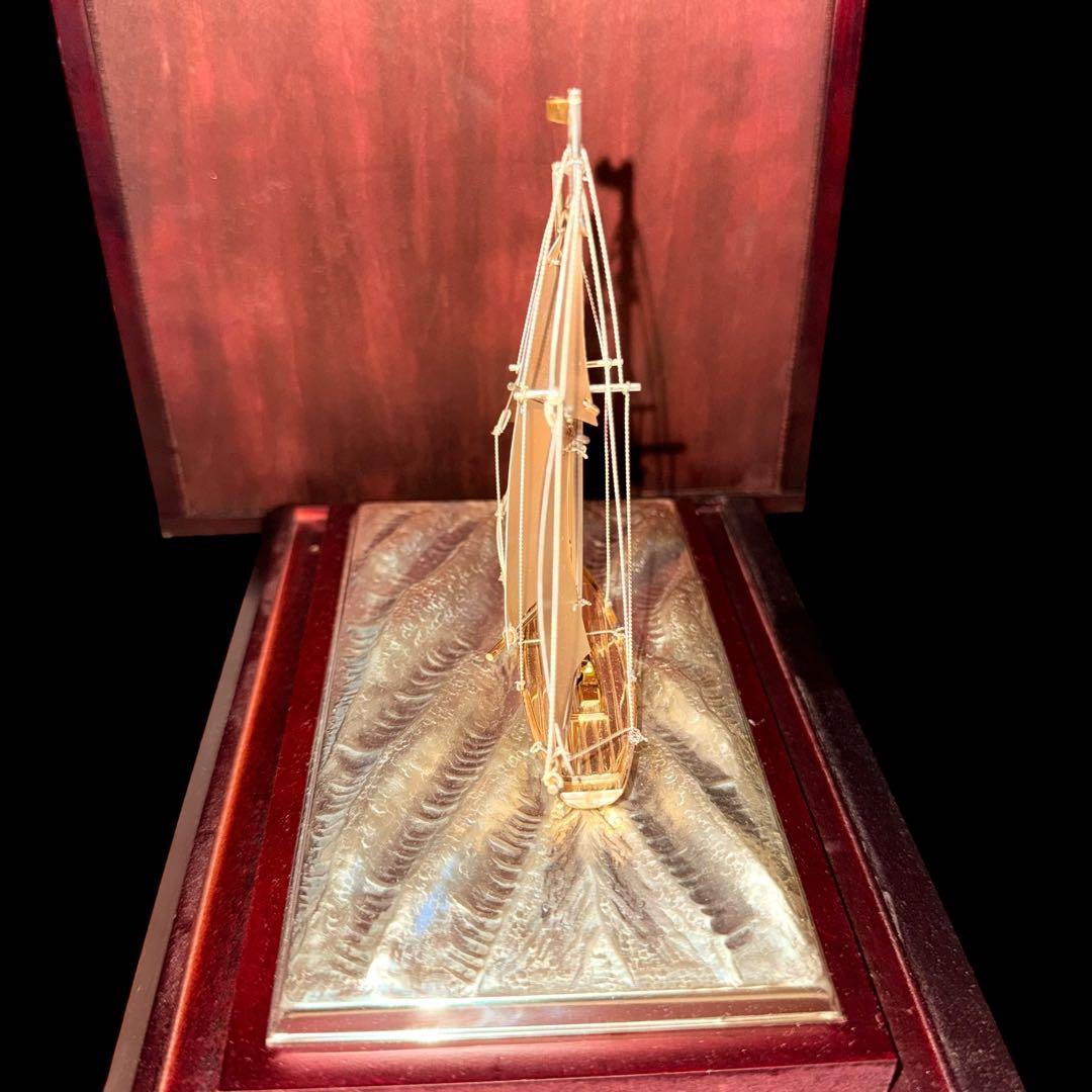純銀シルバー985刻印/銀製ヨット2本マスト置物/オブジェ/銀船