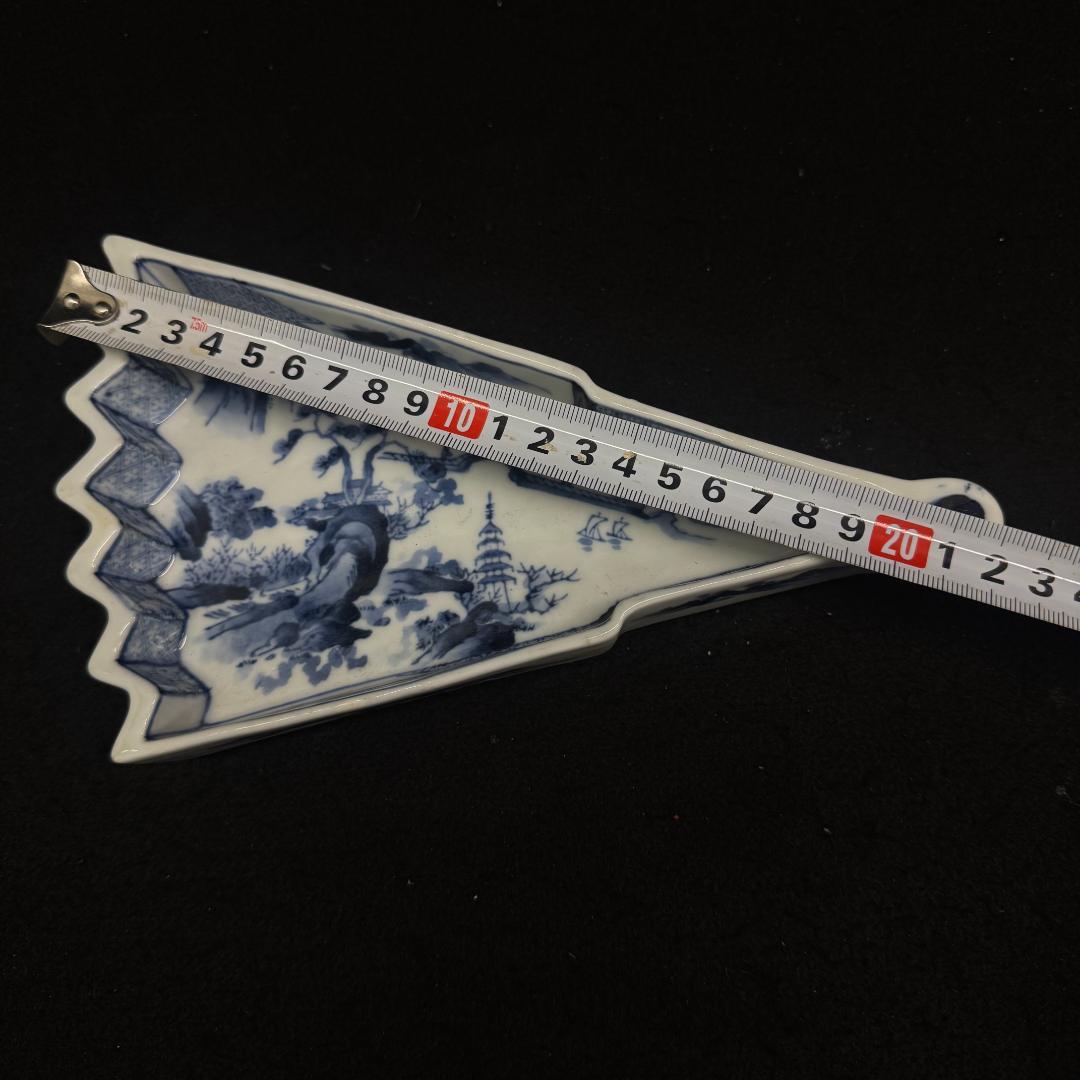 大日本永楽造　染付山水絵　半開き扇子型向付5点　骨董　アンティーク