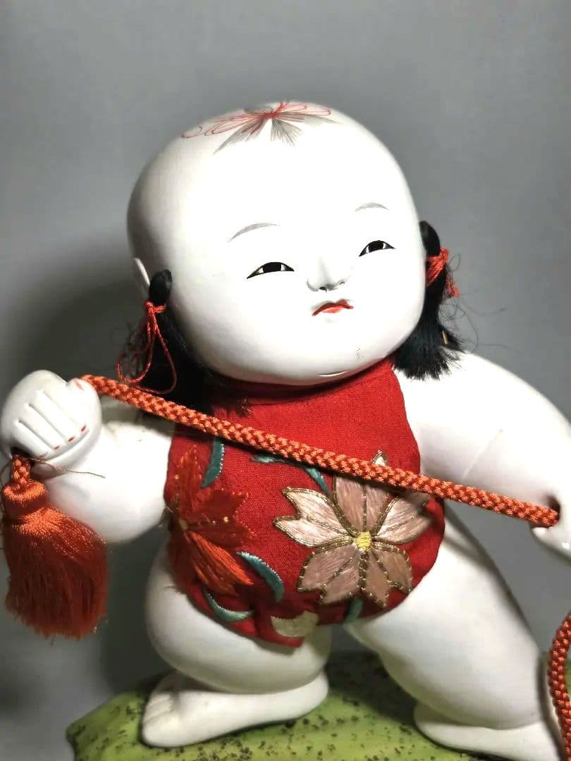 古い御所人形 　小槌引き車　木目込人形