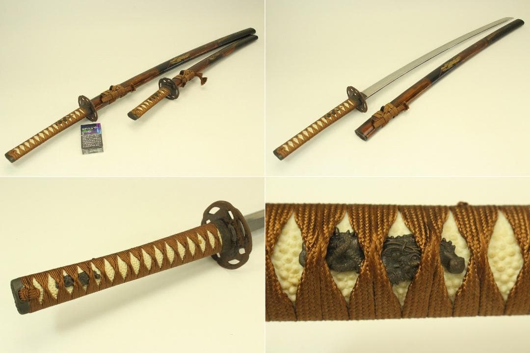 武具 模造刀 大刀 小刀 セット 鞘龍彫刻(メ1483)